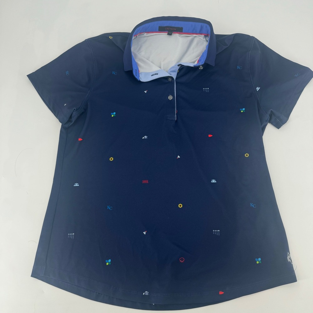 Greyson Kansas City Golf Polo Shirt Womens Medium Navy Blue Short Sleeve KC